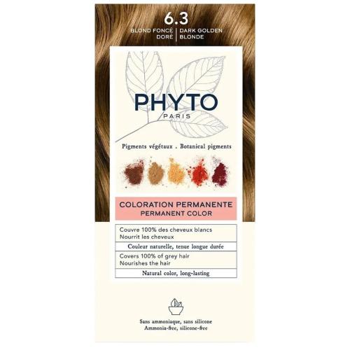 Phyto Permanent Hair Color Kit Μόνιμη Βαφή Μαλλιών με Φυτικές Χρωστικές, Χωρίς Αμμωνία 1 Τεμάχιο - 6.3 Ξανθό Σκούρο Χρυσό